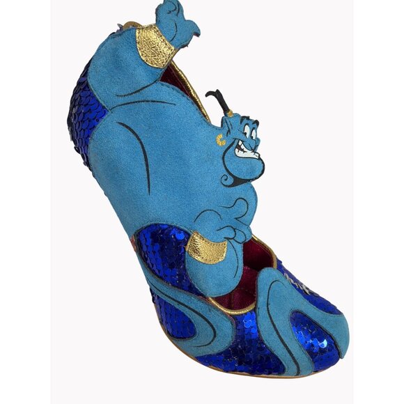 Irregular Choice Disney Aladdin Shoes US 5.5 Blue Sequin Genie Mid-Heel - Picture 5 of 8
